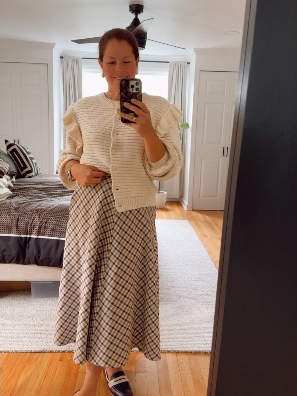 Zara ZW Collection Plaid Cape Skirt Brown Beige Navy– Size M
